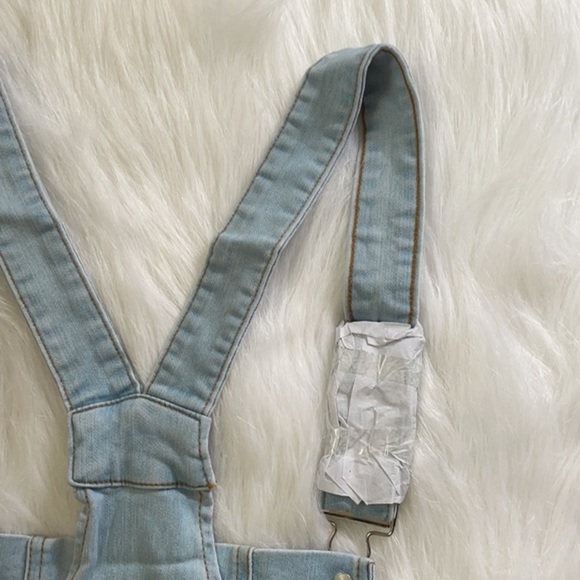 Light Wash Denim Overall‎ Romper Shorts - Picture 8 of 10